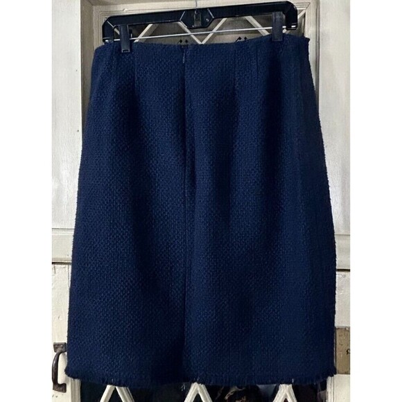 New Talbots Women 10 Skirt Navy Blue CottonTweed Faux Wrap Lined Logo Button T4 - Picture 5 of 12